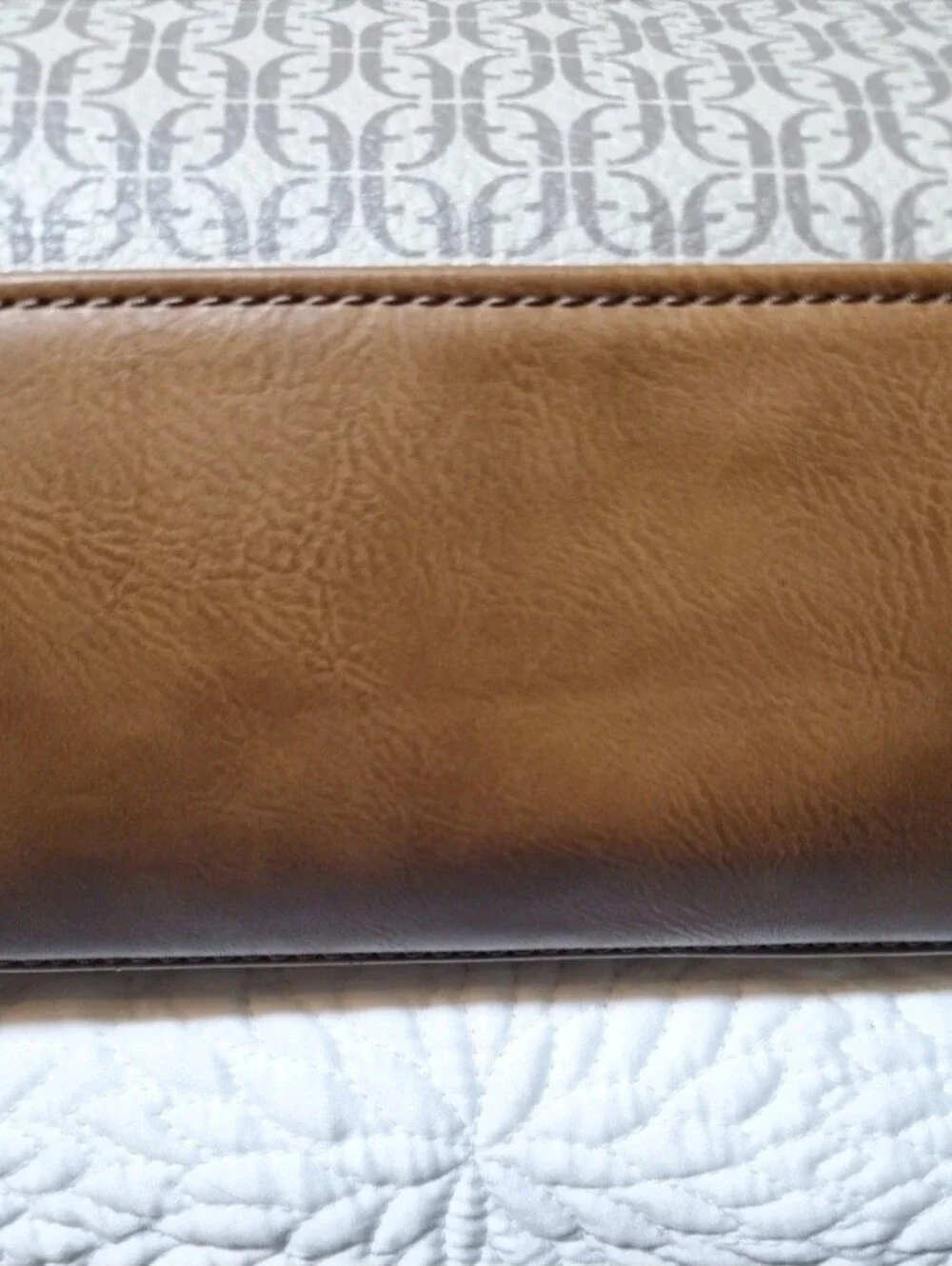 Fossil Gray Patterned Tote with Tan Leather Trim - Picture 3 of 5